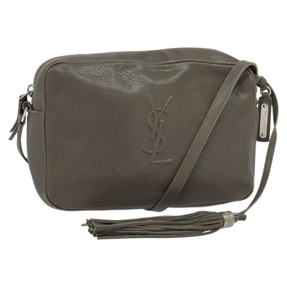 SAINT LAURENT Shoulder Camera Bag Leather Gray Silver Auth ep7783 - Picture 1 of 16